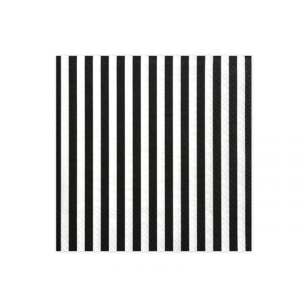 Partydeco 20 Guardanapos Riscas Pretas e Brancas - 3549148