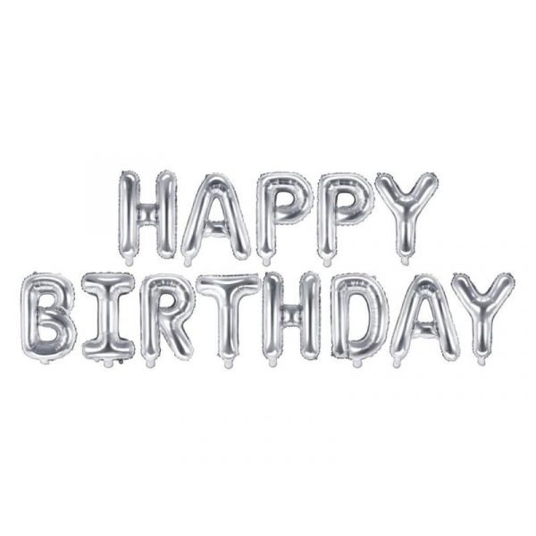 Partydeco Kit Balões Prateado Happy Birthday - 530771888