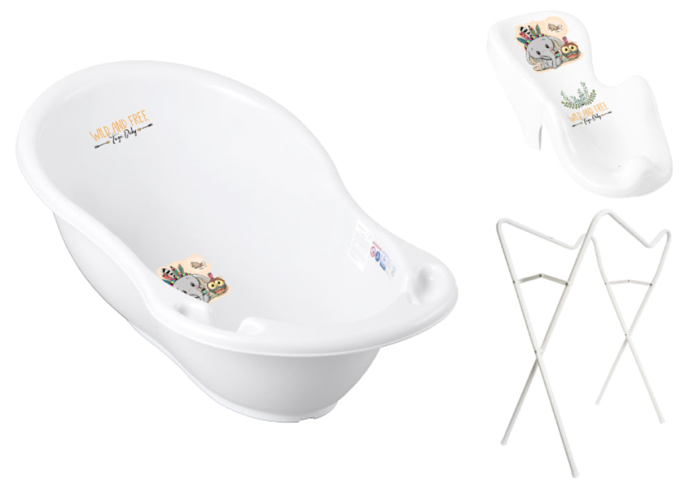 Banheira 86 cm com suporte, assento anti-derrapante e sistema de drenagem B.Active Wild & Free White - Elephant