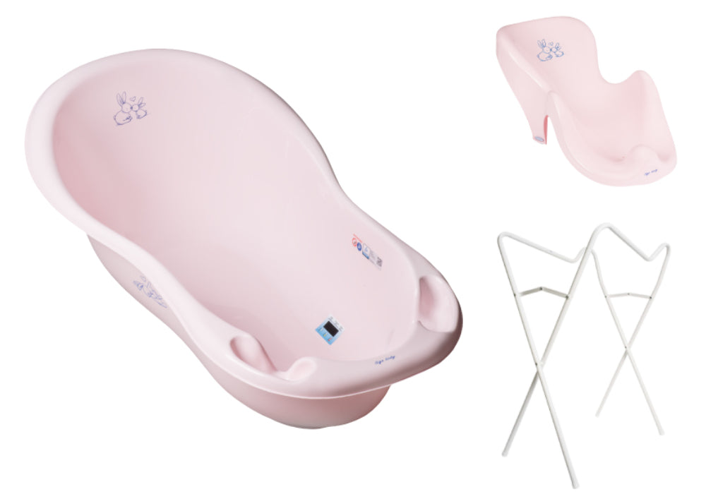 Banheira 86 cm com suporte, assento anti-derrapante e sistema de drenagem B.Active Little Bunnies Pink