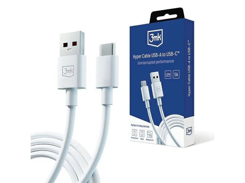 Cabo 3MK de carregamento USB branco
