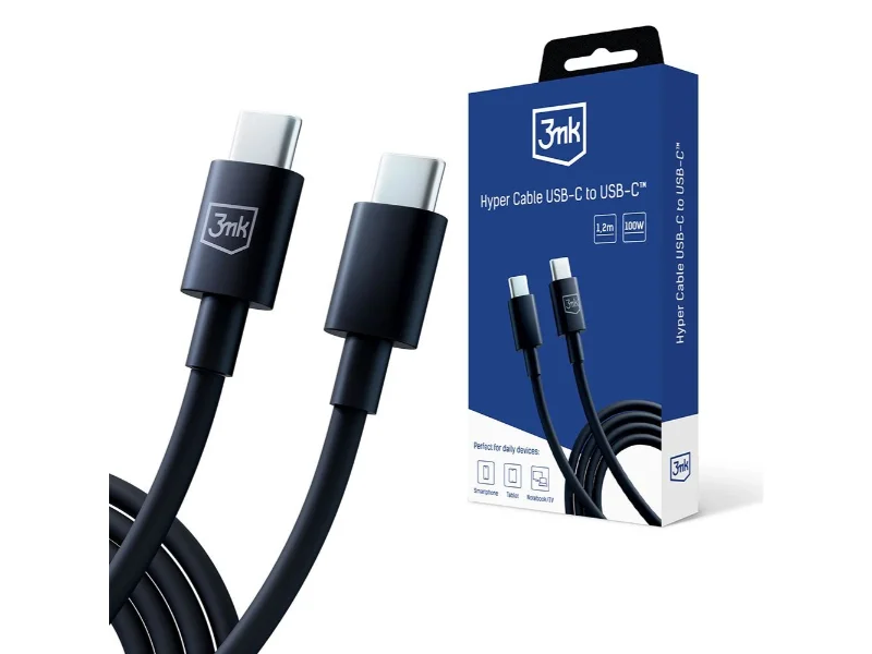 Cabo 3MK Hyper USB-C para C 100W 5A 1,2m Preto