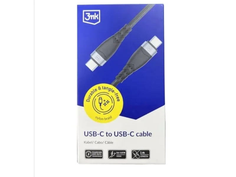 Cabo de Dados USB-C para USB-C 60W 3,0A 1m Preto