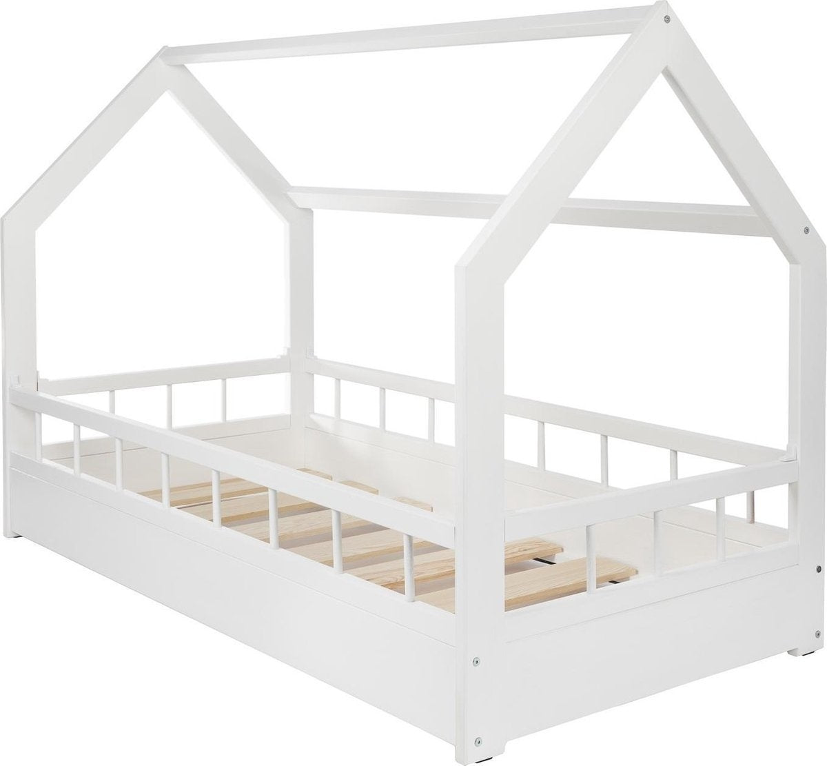 Cama infantil 160x80 cm em madeira branca com proteção lateral