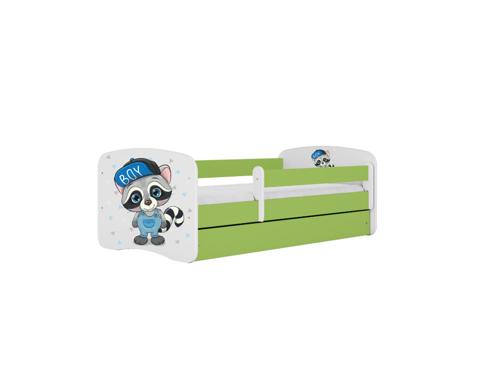 Cama 140 x 70 cm Kocot Kids com gaveta BabyDreams Raccoon Green