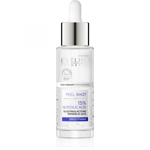 Eveline Cosmetics Sérum Shot 15% Glycolic Acid Peeling Corporal Suavizante para Unificar a Cor do Tom de Pele 30ml