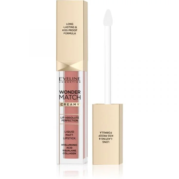 Eveline Cosmetics Wonder Match Batom Líquido de Longa Duração com Ácido Hialurónico Tom 04 Carmel 6,8 ml
