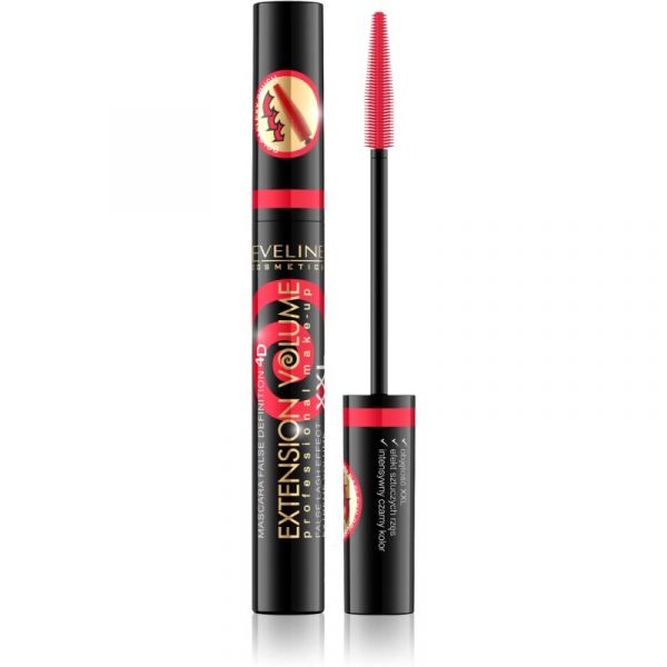 Eveline Cosmetics Extension Volume Máscara para Volume Extra com Efeito de Pestanas Falsas Tom Black 10ml