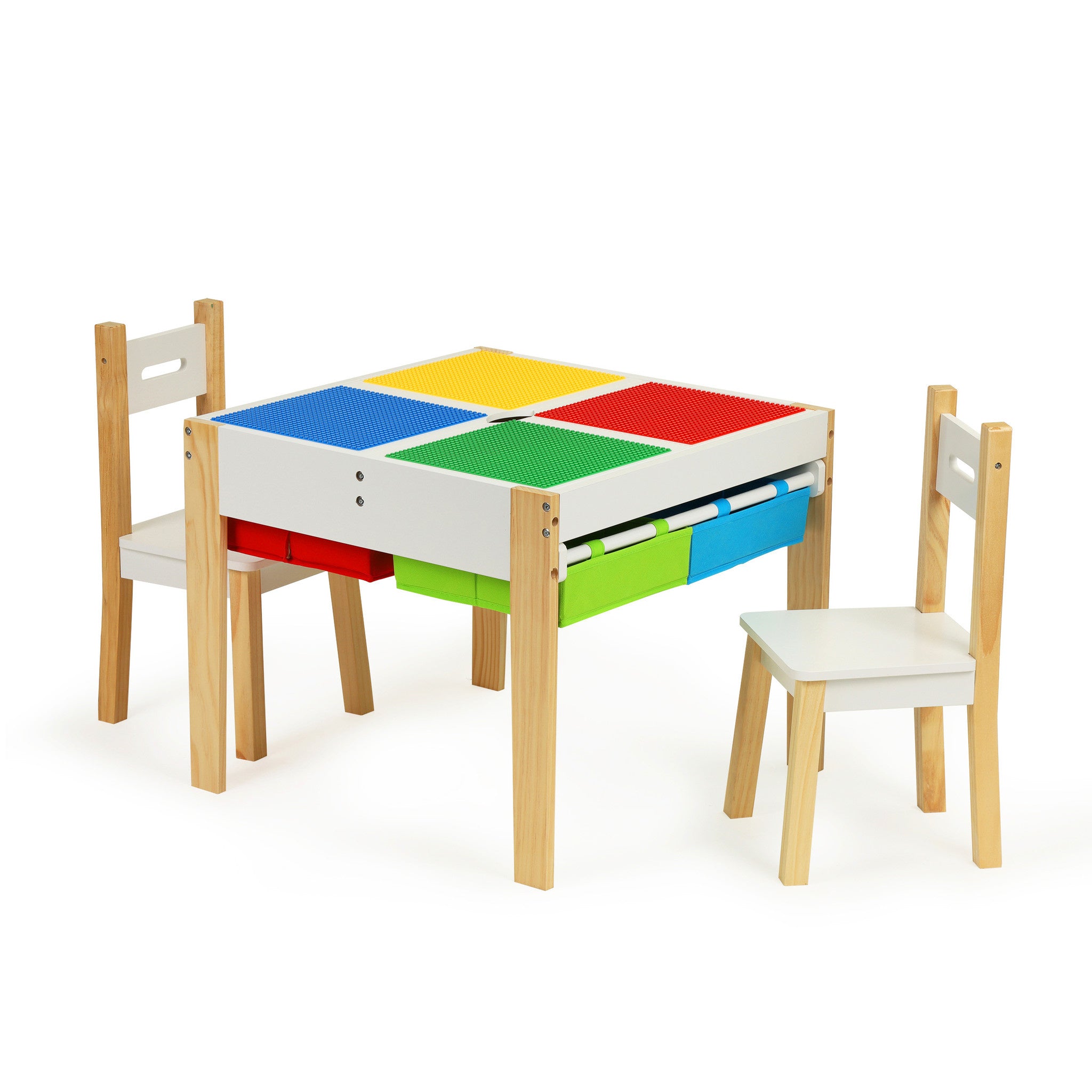Mesa e cadeiras infantis com arrumação