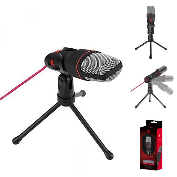 Div Microfone Mini C/ Tripé de Mesa e Ficha Jack 3.5mm
