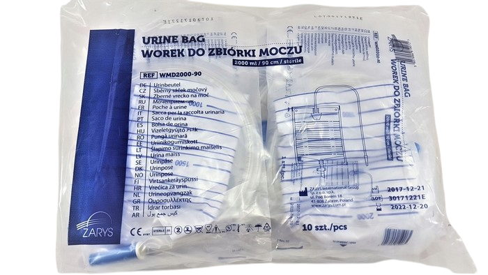 Saco urina 2lts, tubo 90cm saída tipo T zarys