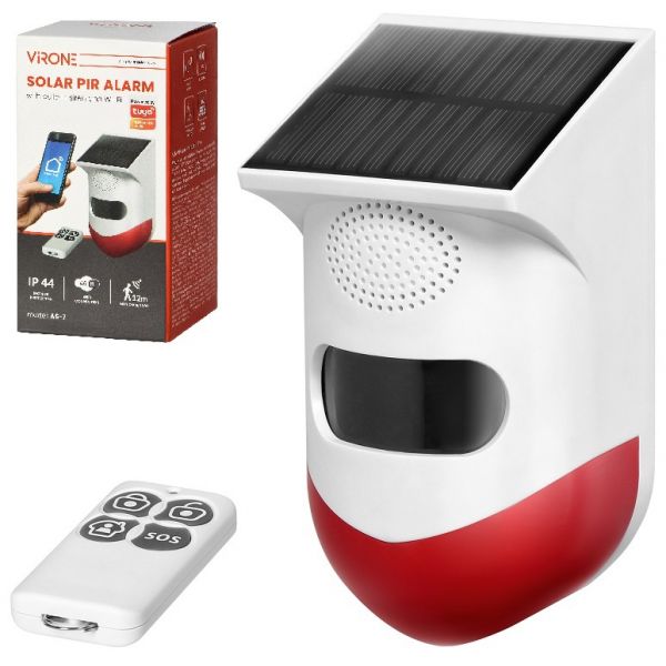 Virone Alarme Solar PIR s/ Fios Wi-Fi TUYA c/ Sirene e Comando - AS-7