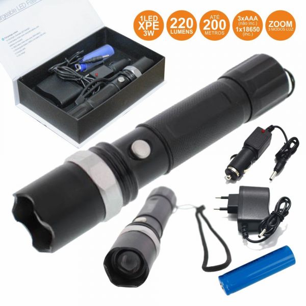 Lanterna C/ 1 led Xpe 3W 3 Níveis Luz Zoom 220LM Well