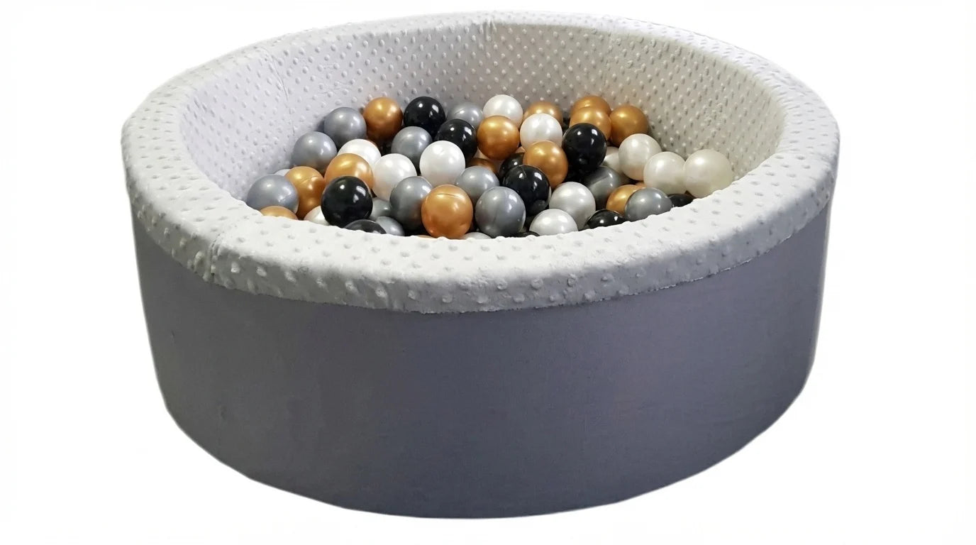Piscina de bolas 90x30 cm com 200 bolas capa lavável cinzento e branco