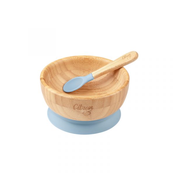 Citron Taça de Bambú com Ventosa e Colher Azul