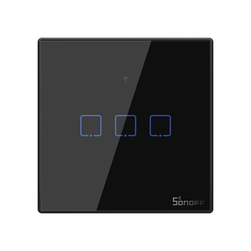 Sonoff T3EU3C-TX Preto Interruptor de Parede Táctil Triplo Smart WiFi+RF em Vidro de Encastrar