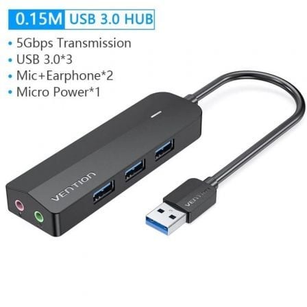 Hub USB 3.0 VENTION / Preto / CHIBB / 3xUSB / 1xMicroUSB PD