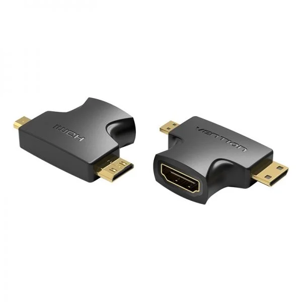 Vention Adaptador HDMI 2 em 1 AGFB0 HDMI Fêmea para Micro HDMI Macho - Mini HDMI Macho Preto