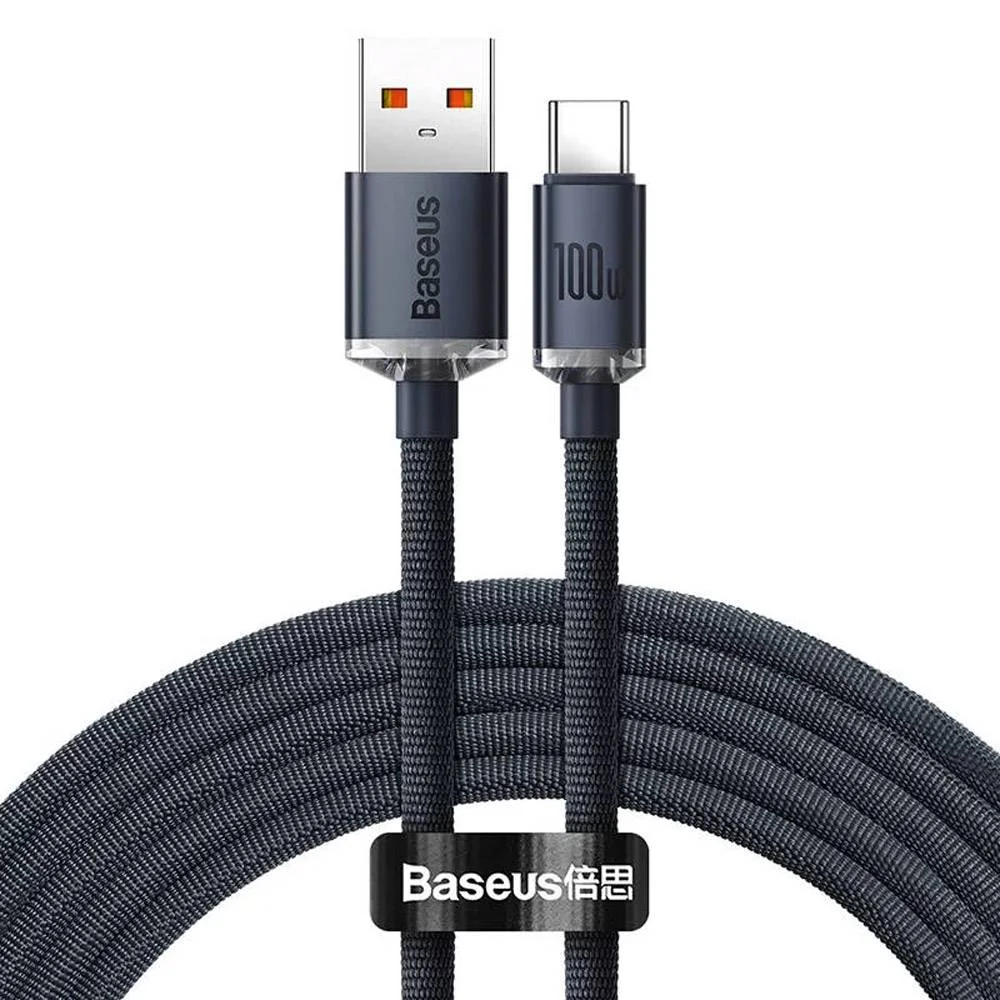 Cabo Baseus Crystal Shine USB-A p/ USB-C PD 100W 1.2m Preto