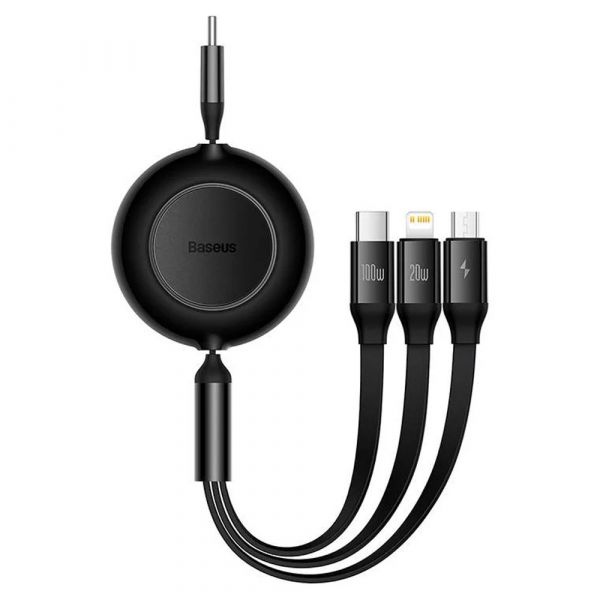Baseus Adaptador Bright Mirror 4 Retrátil USB-C 3-em-1 (Lightning + USB-C + MicroUSB) 1.1m Black