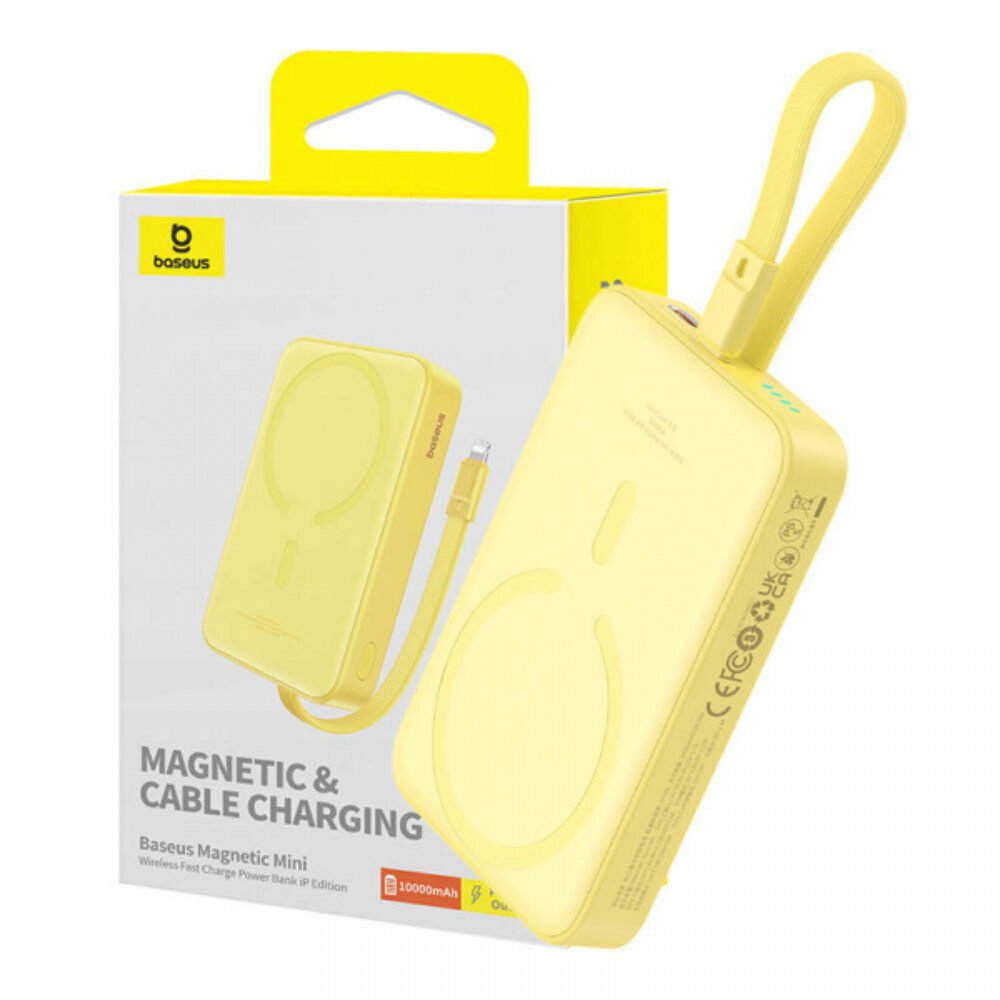 Baseus Powerbank Magnetic Mini, 10000mAh, 20W, PD + FQI, Amarelo