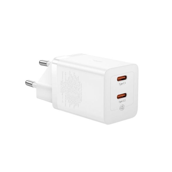 Baseus Carregador de Tomada 2 Portas Type-C GAN5 Fast Charge 40W Branco