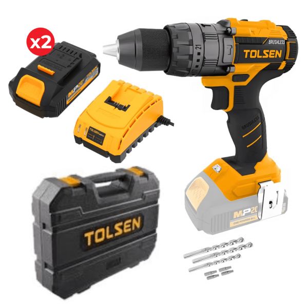 Tolsen Berbequim Industrial 20V + 2 Baterias 2.0Ah + Carregador