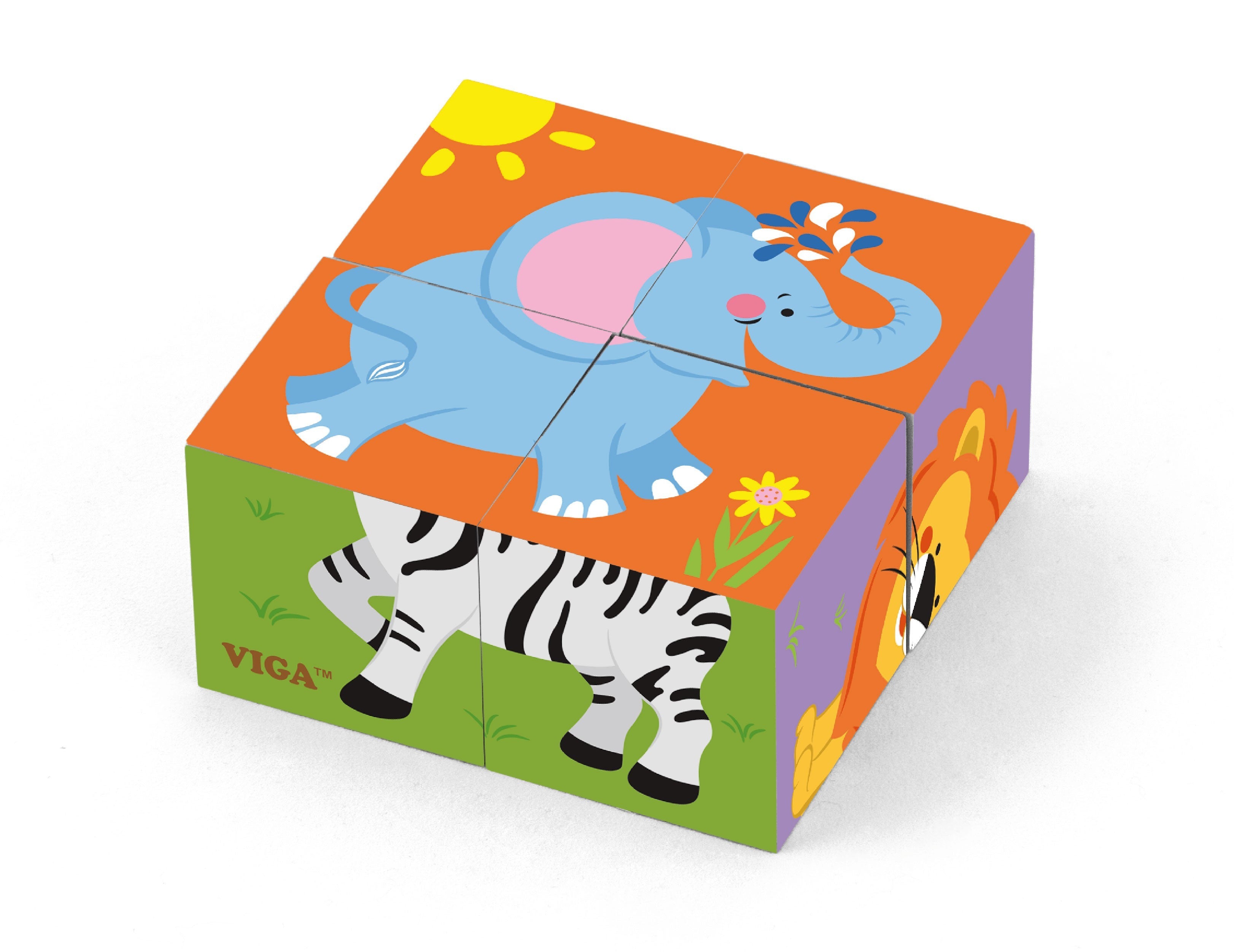 Puzzle De 6 Cubos Com 4 Peças Animais Selvagens Viga