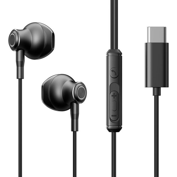 Joyroom JR-EC07 USB-C Metálicos Mãos-Livres Preto