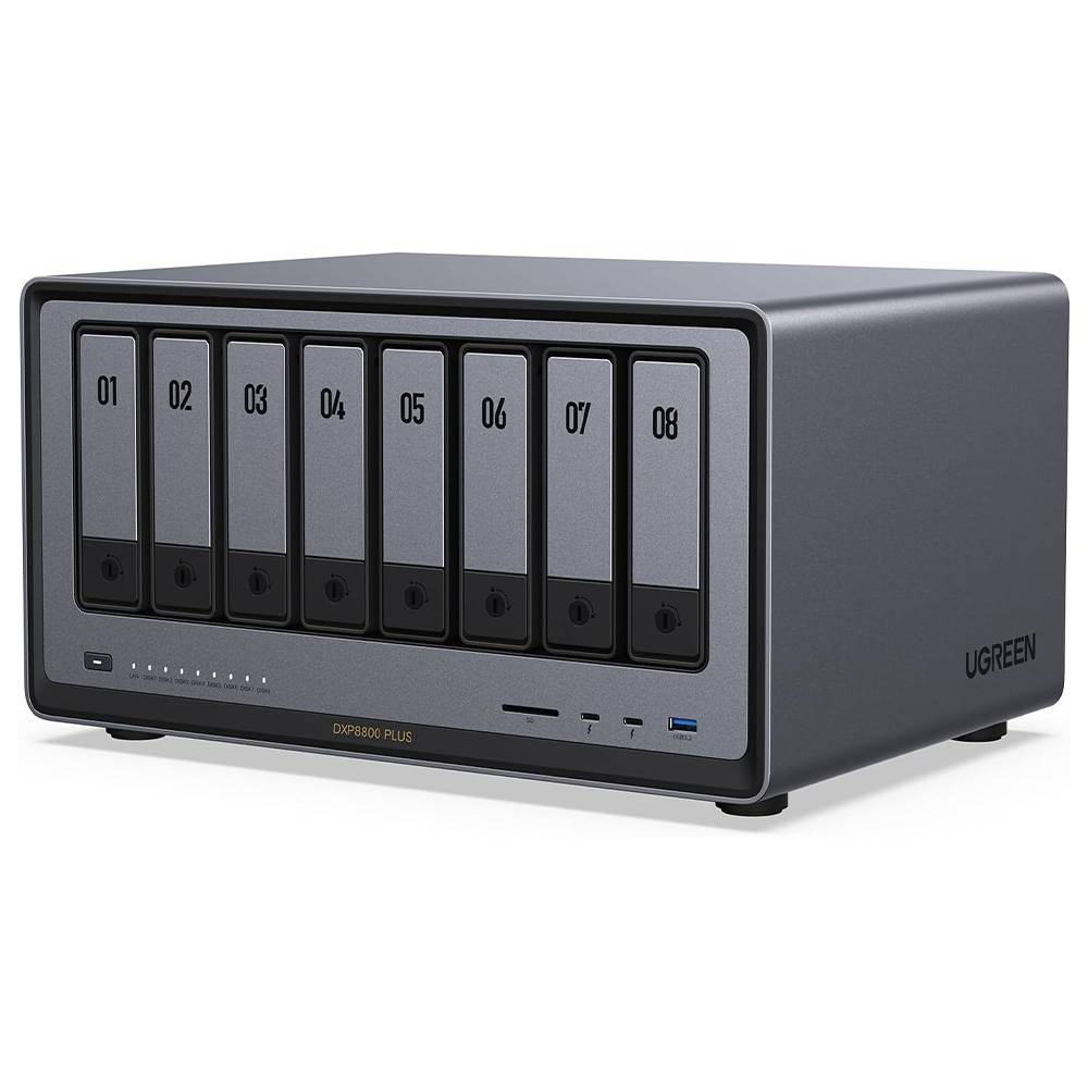 NAS UGREEN NASync DXP8800 Plus , 8 Baías , CPU Intel Core i5-1235U , SSD 128GB , RAM 8GB , 8x SATA , 2x M.2 SSD , LAN 2x 10GbE