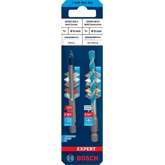 Broca EXPERT HEX-9 Hard Ceramic + HEX-9 Multi Construction, 6 mm refª 2608902366 BOSCH