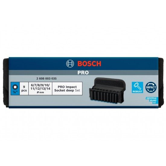 Pontas de aparafusar e chaves de caixa PRO Impact Socket Set, ¼", profundas, 9 peças refª 2608003035 BOSCH