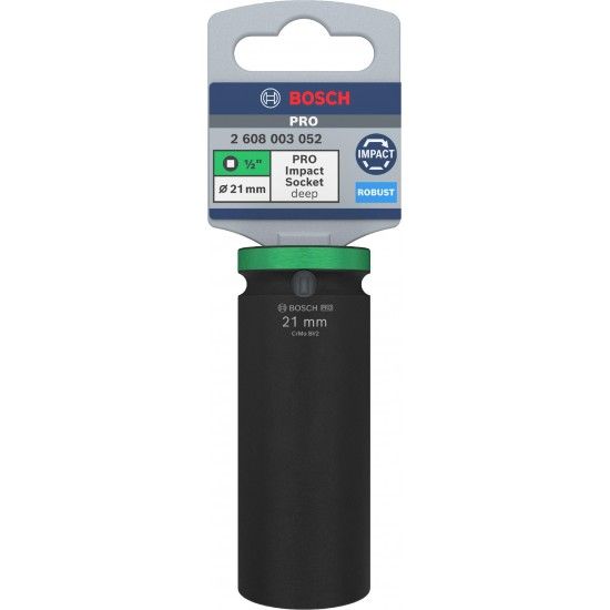 Pontas de aparafusar e chaves de caixa PRO Impact Socket, 1/2", 21 mm, profundas refª 2608003052 BOSCH