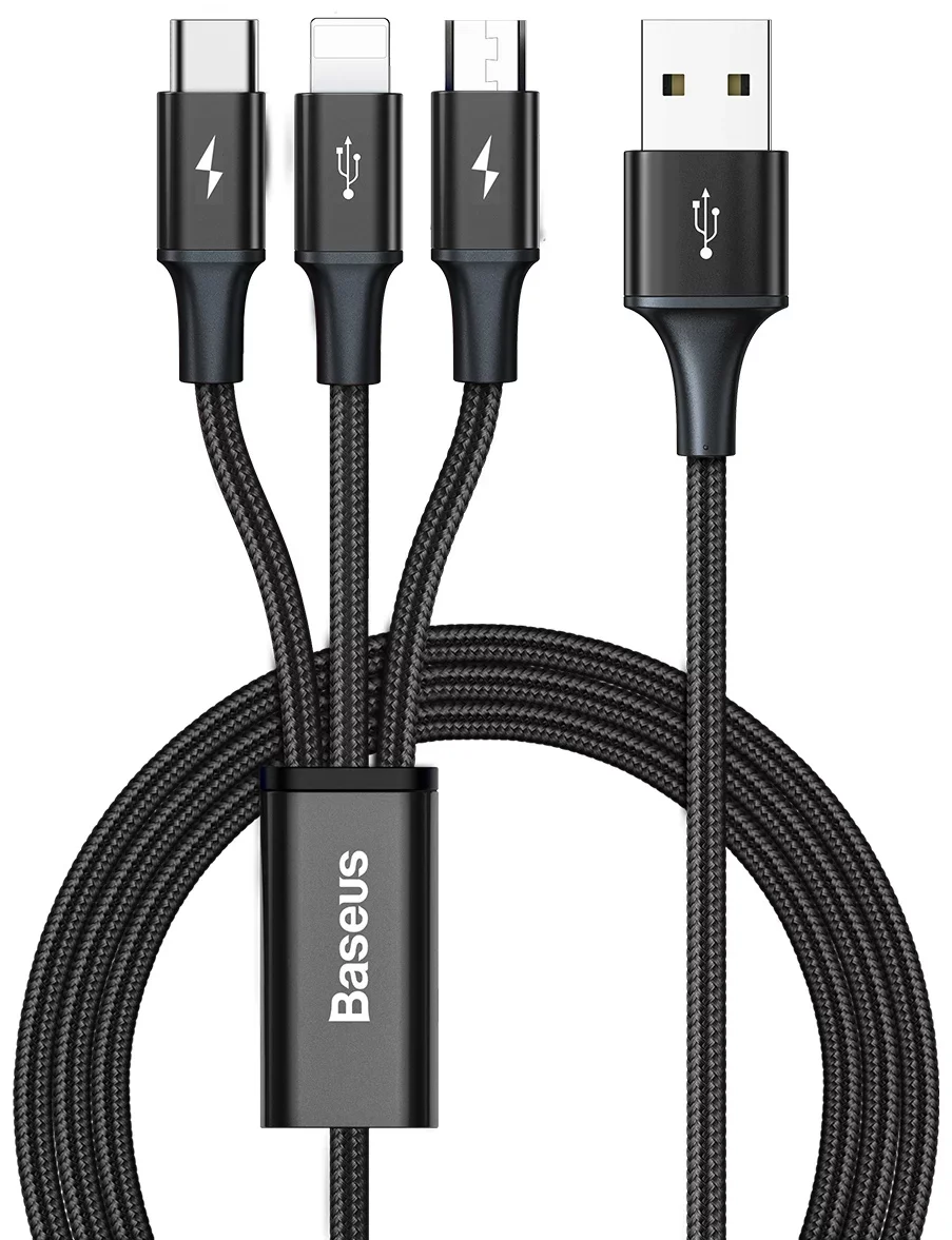 Cabo USB 3 em 1 Baseus Rapid Series USB 3,5A 1,2m