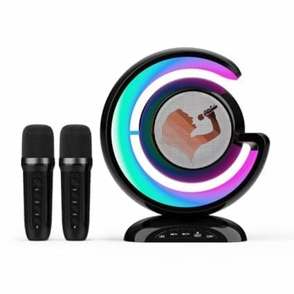 Coluna Karaoke c/luzes e 2 microfones 8+