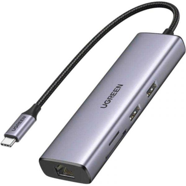 Ugreen USB-C para 2usb3.0HdmiRj 45SdTf Pd Port Hub - 90568
