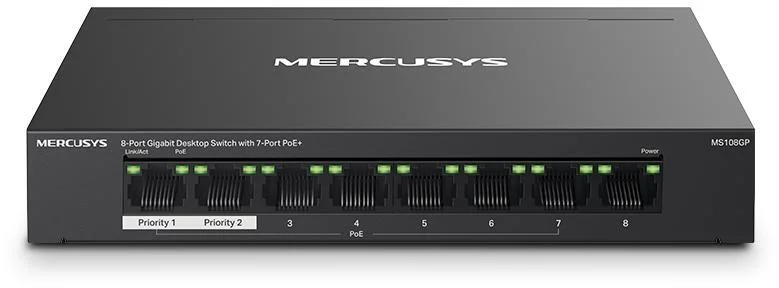 Mercusys Switch de Rede 8 Portas Gigabit 7xPoE+ - MS108GP - MS108GP