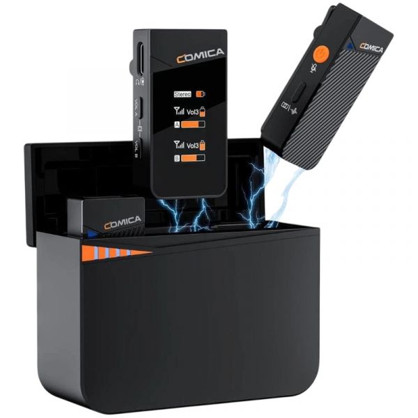 Comica Microfone Lavalier Vimo C3 sem fio 2 canais com controle e cancelamento de som