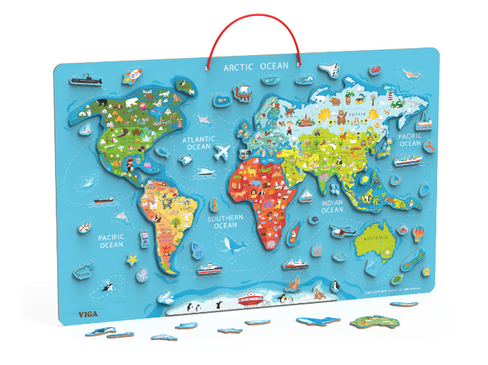 Quadro educativo 2 em 1 com mapa-mundo magnético Viga