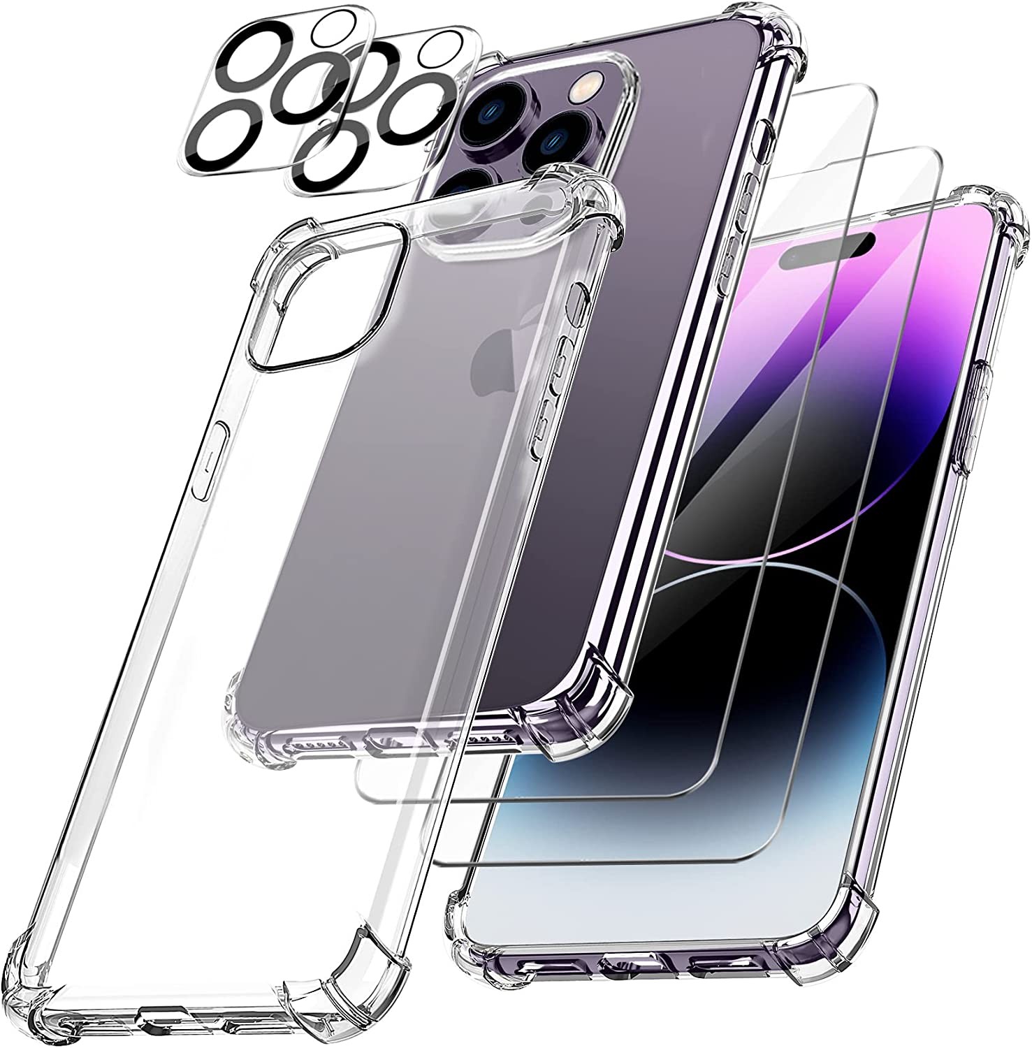 Capa Anti-choque iPhone 14 Pro Max com 2 películas vidro temperado 2 películas camera