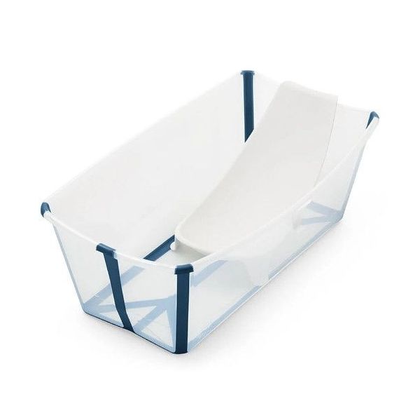 Stokke Banheira Desdobrável Transparente/azul Flexi Bath com Tampa Sensível Ao Calor e Suporte para Recém-nascido Transparente / Azul