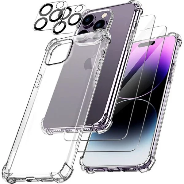 Capa Anti-choque para iPhone 15 Pro Max com 2 Películas Vidro Temperado 2 Películas Camera