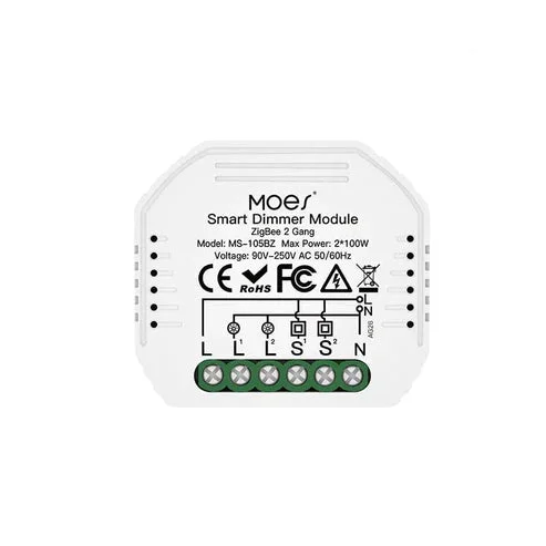 Moes Módulo Interruptor Dimmer Inteligente 2 Canais - Smart Zigbee + RF433