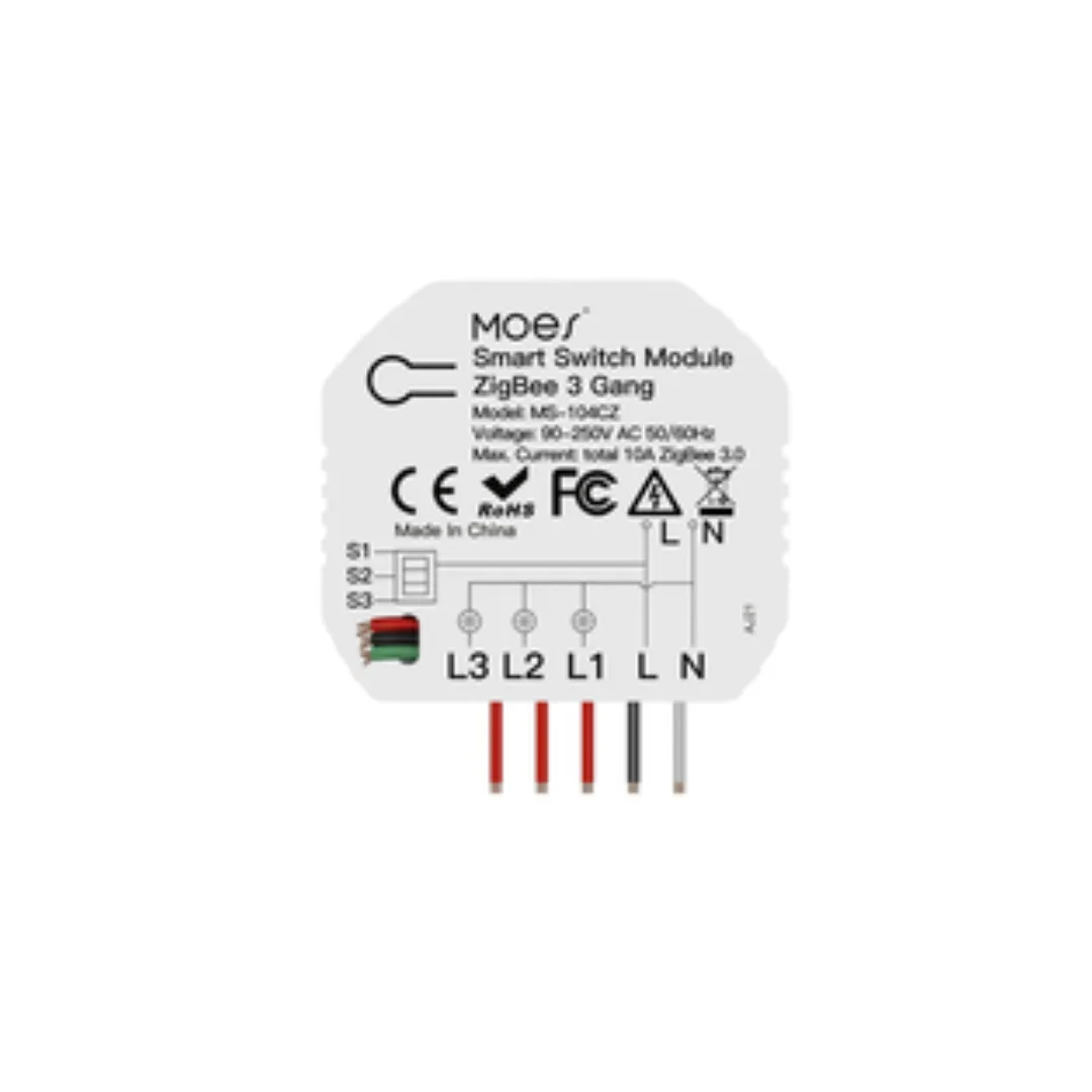 Moes Módulo nterruptor de Luz Inteligente 3 Canais- Smart Zigbee + RF433