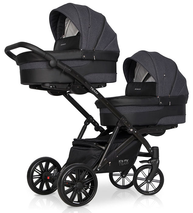 Carrinho de gémeos (2 assentos + 2 alcofas) + Kite 0+ Isofix Ready Riko TEAM Anthracite