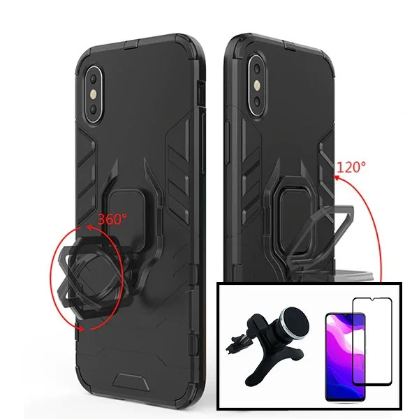 Kit Vidro Premium Full Cover + Capa 3X1 Military Defender + Suporte Magnético de Carro Reforçado para Xiaomi Redmi 9A Sport