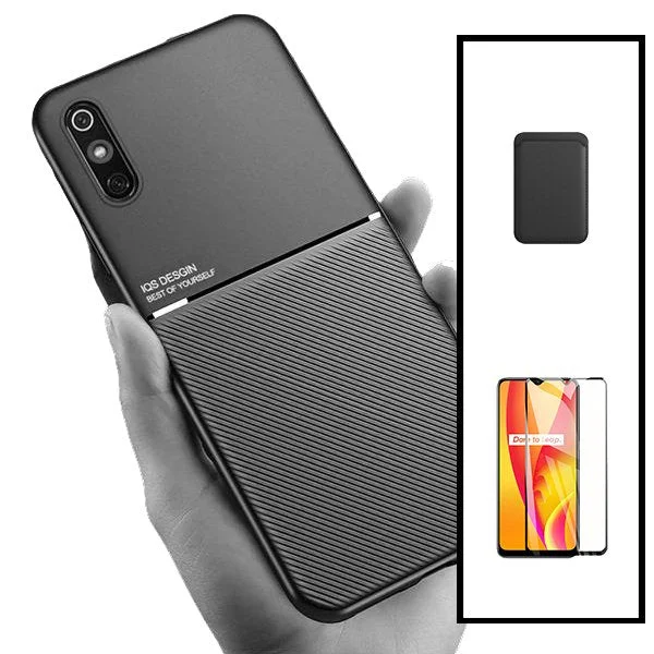Kit Capa Magnetic Lux + Magnetic Wallet Preto + 5D Full Cover para Xiaomi Redmi 9A Sport