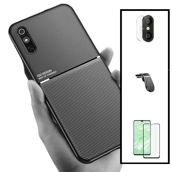 Kit Capa Magnetic Lux + 5D Full Cover + Película de Câmara + Suporte Magnético L Safe Driving para Xiaomi Redmi 9 Activ