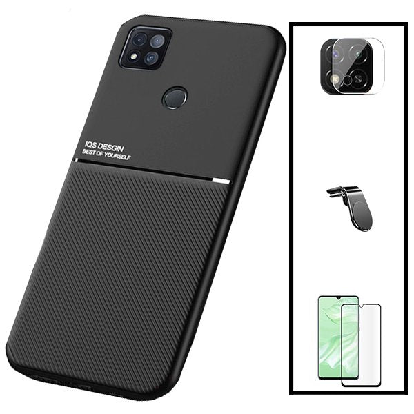 Kit Capa Magnetic Lux + 5D Full Cover + Película de Câmara Traseira + Suporte Magnético L Safe Driving para Xiaomi Redmi 9 Activ