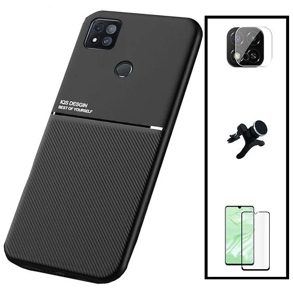 Kit Capa Magnetic Lux + 5D Full Cover + Película de Câmara Traseira + Suporte Magnético de Carro Reforçado para Xiaomi Redmi 9 Activ